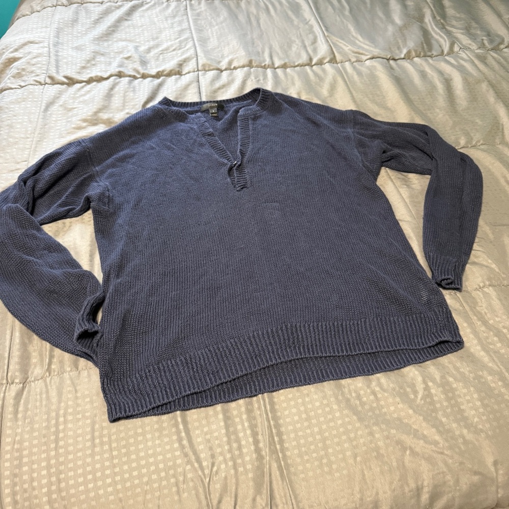J. Crew Jcrew 100% Linen Sweater Pull Over One Button Navy Size Small
